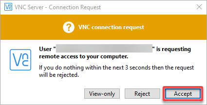 Accepting remote connection request If everything goes 
