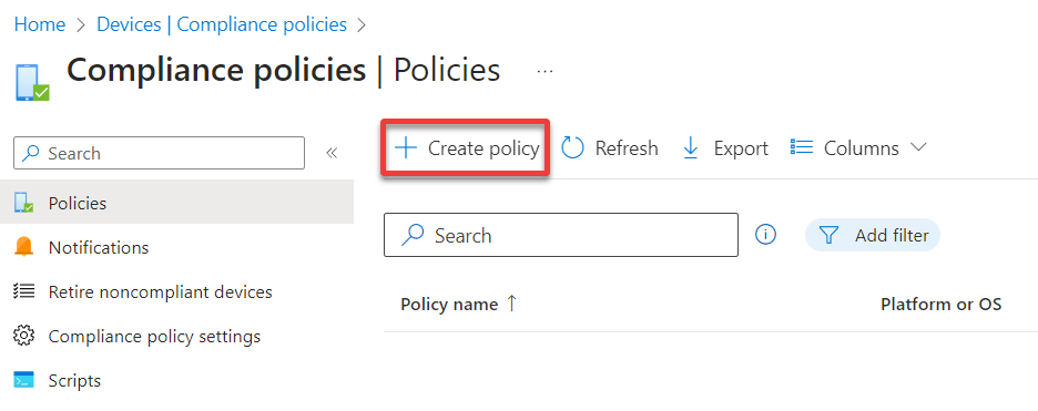Initiating creating a new compliance policy