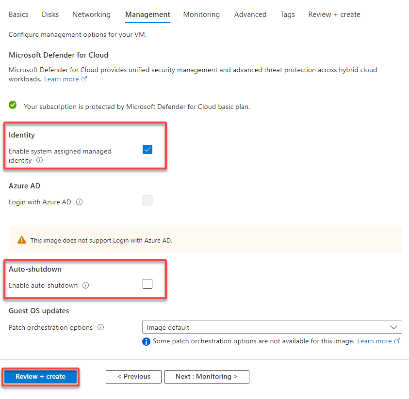 Configuring the identity access for the VM