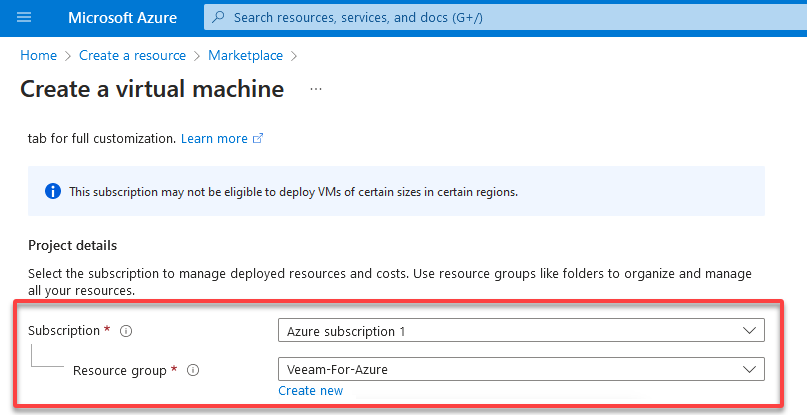 Selecting an Azure subscription and resource group