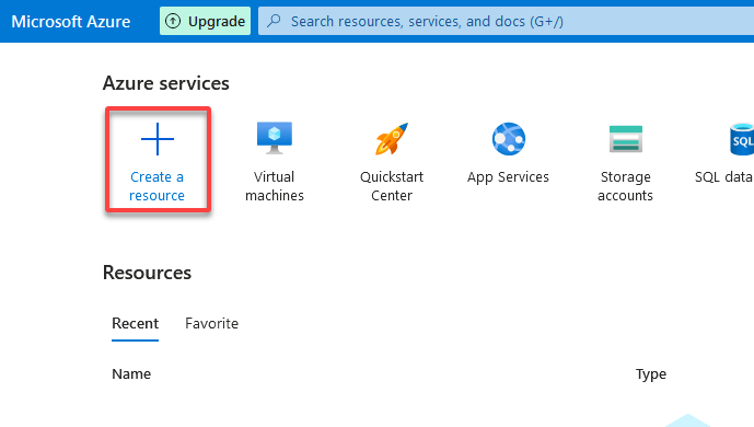 Initiating creating a new Azure resource 