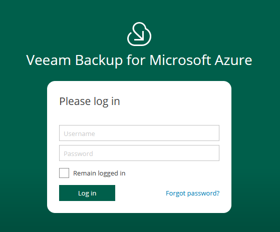 Logging in to Veeam Backup for Microsoft Azure
