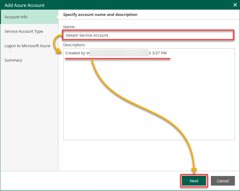 Naming the Azure service account