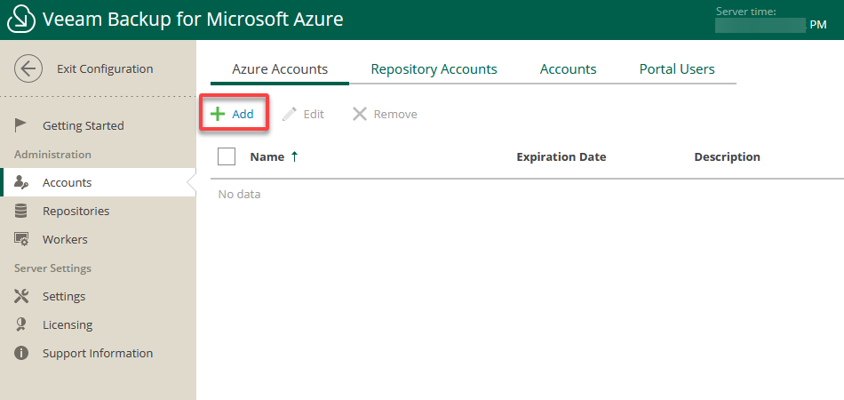 Initializing adding a new Azure service account