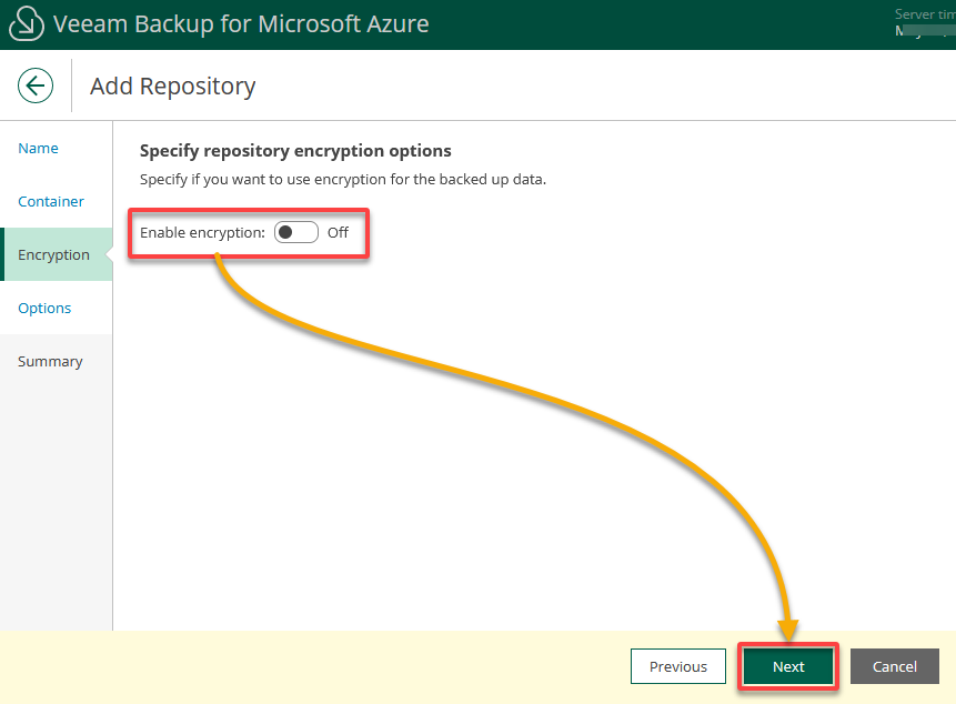 Configuring the encryption type