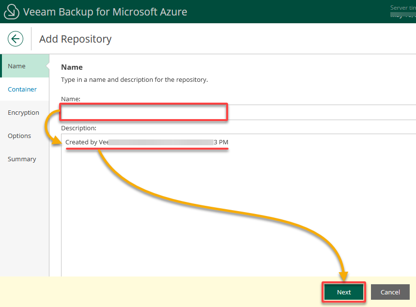 Naming the backup repository