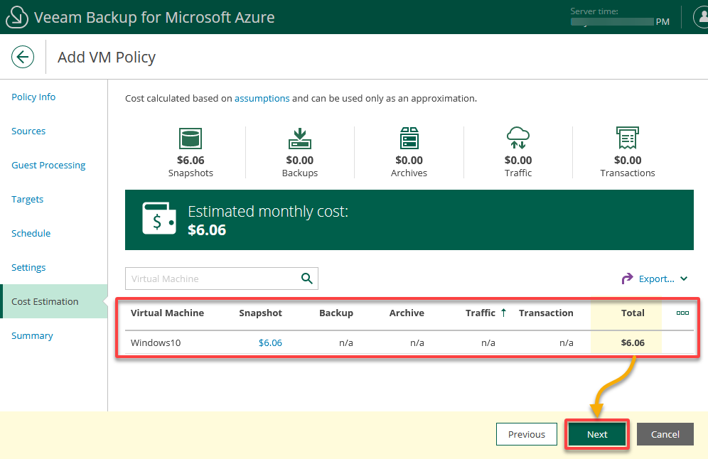 Reviewing the estimated Azure costs