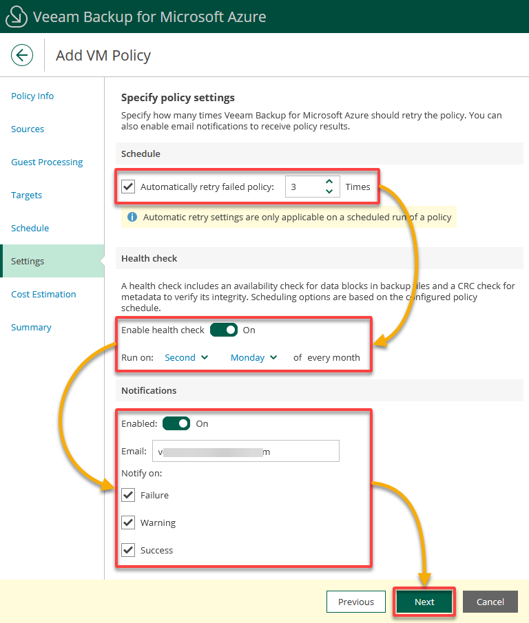 Setting the automatic retries