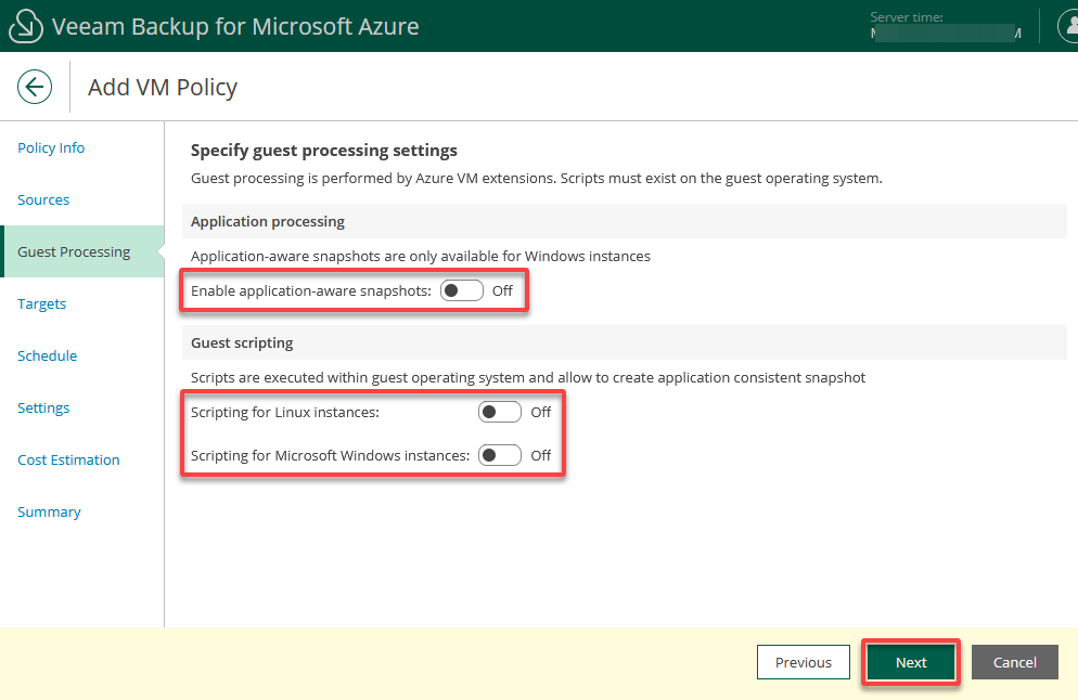 Configuring the guest processing settings