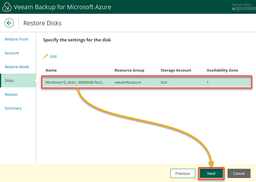 Specifying the specific disk to restore