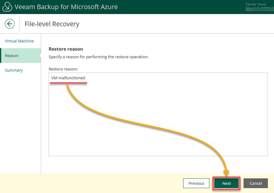 Providing a file-level restore reason