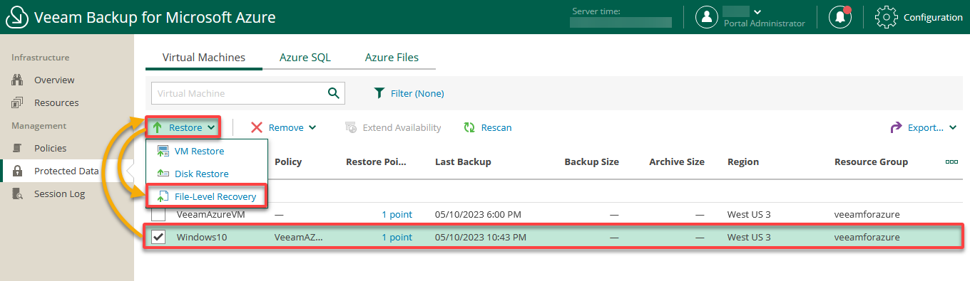 Initiating a file-level restore