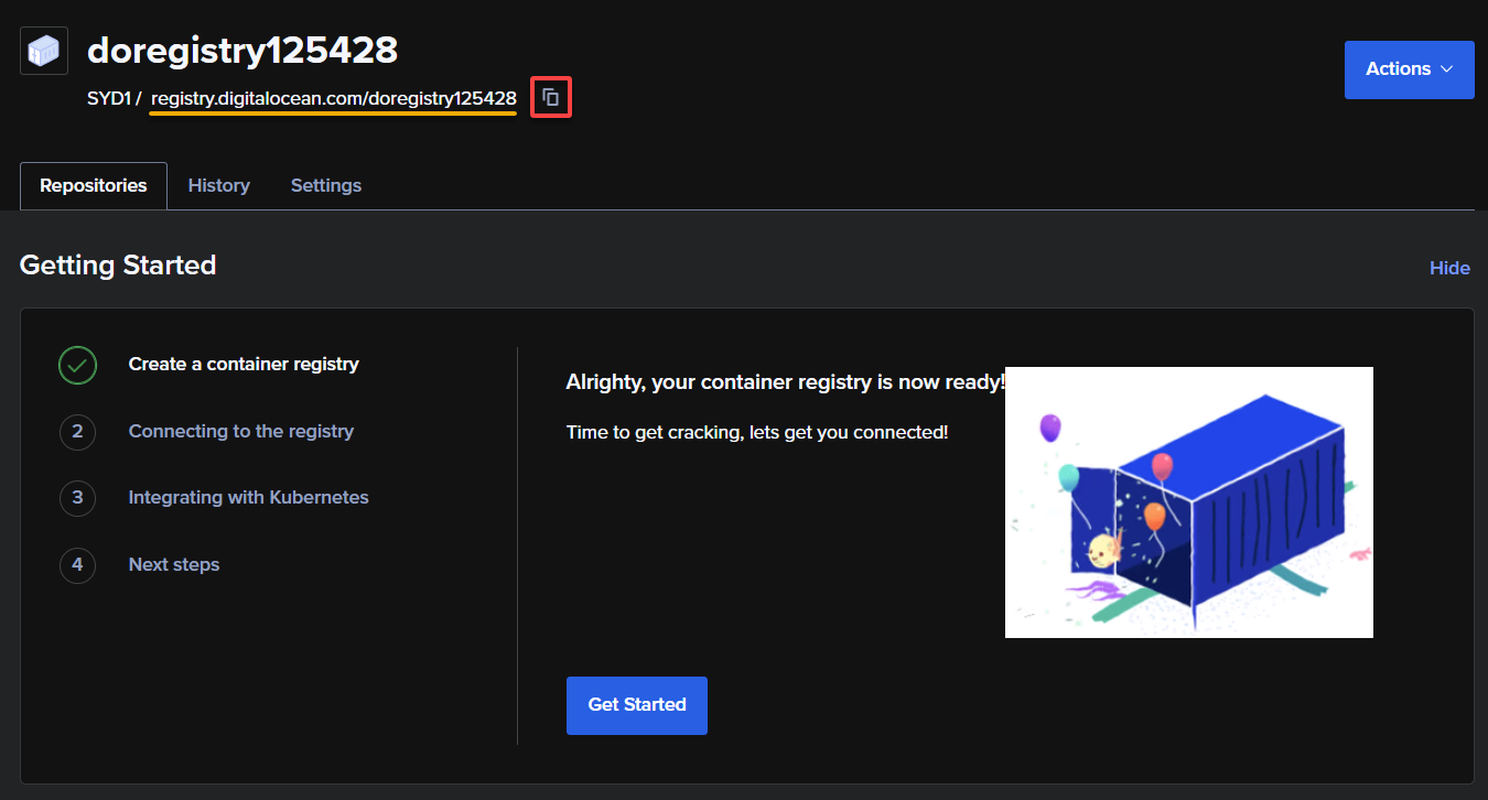 Copying the full path of the registry’s endpoint