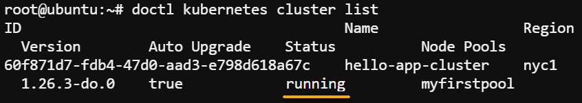 Viewing the Kubernetes cluster in running state