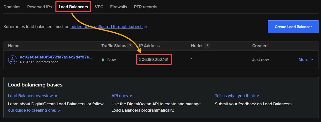 Copying the load balancer’s external IP address