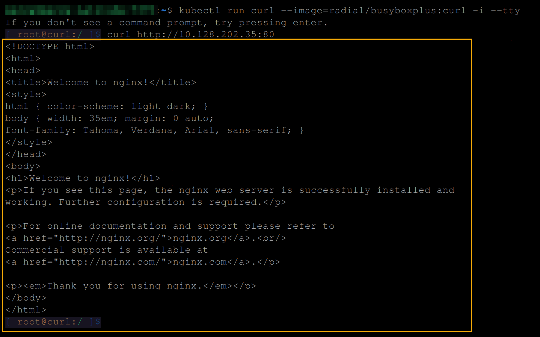 Accessing the NGINX (nginx-web-server)service of ClusterIP type from within the cluster