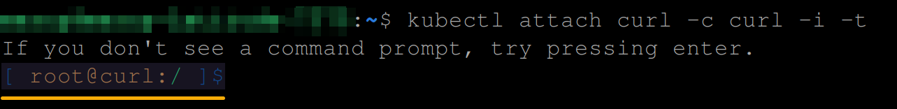 Attaching to the existing Kubernetes pod named curl