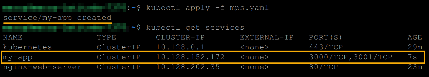 Creating and viewing the multi-port service (node-app)