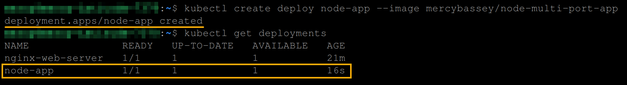 Creating and viewing an app (node-app) deployment