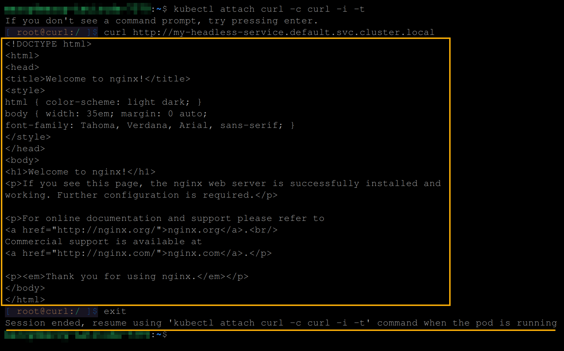 Accessing the headless service from within the cluster 