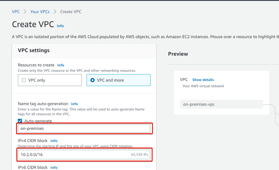 Creating an on-premises VPC