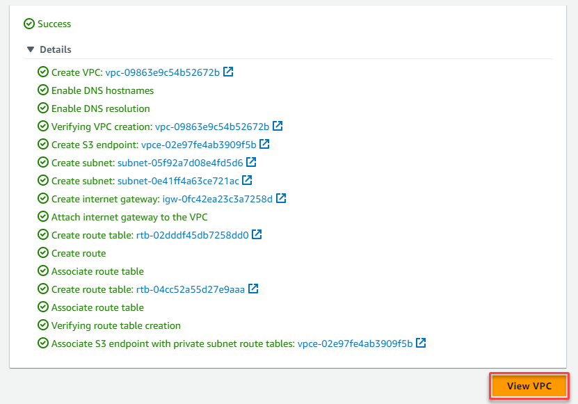 Viewing the newly-created VPC 