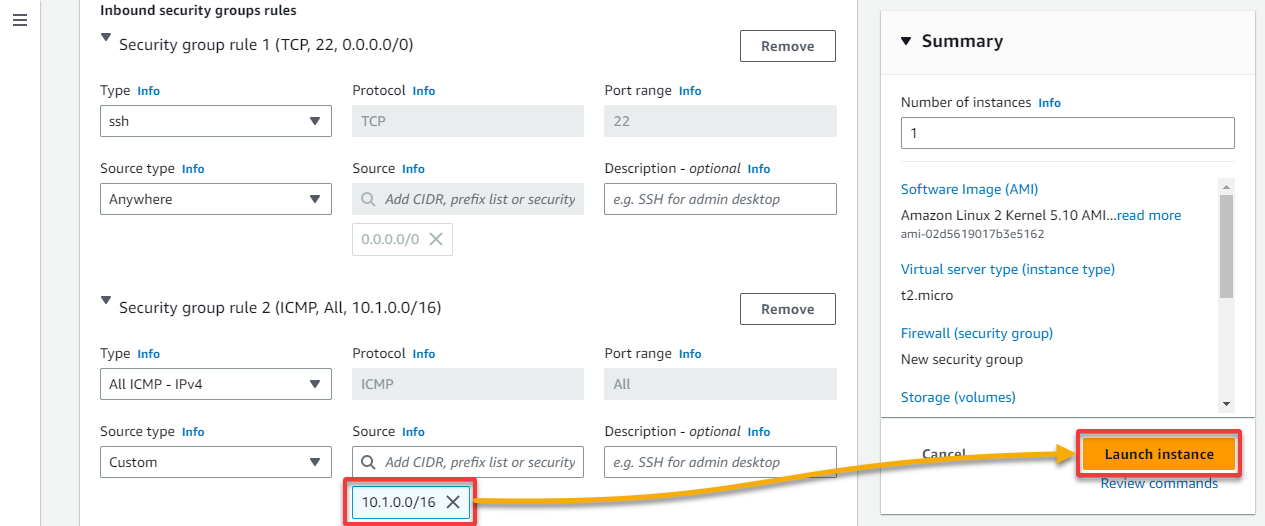 Adding security group rules and creating the new EC2 instance