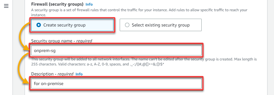 Configuring the on-premises EC2 instance’s security group settings