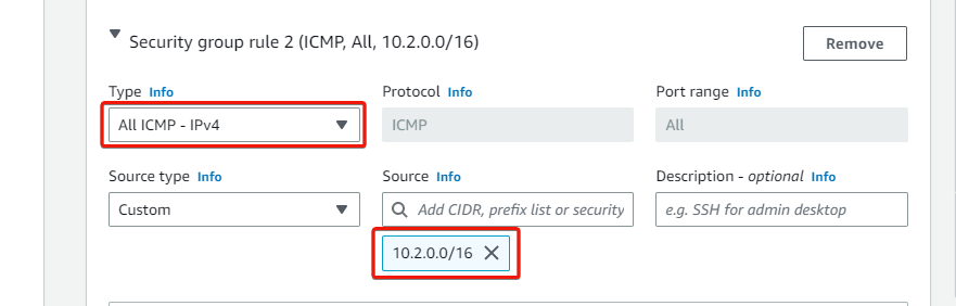 Configuring the second security group rule for the AWS cloud instance