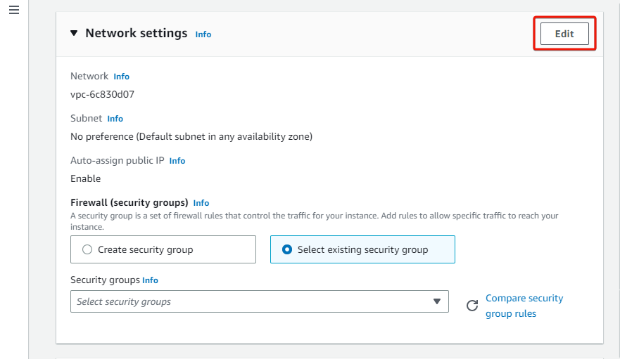 Editing the network settings