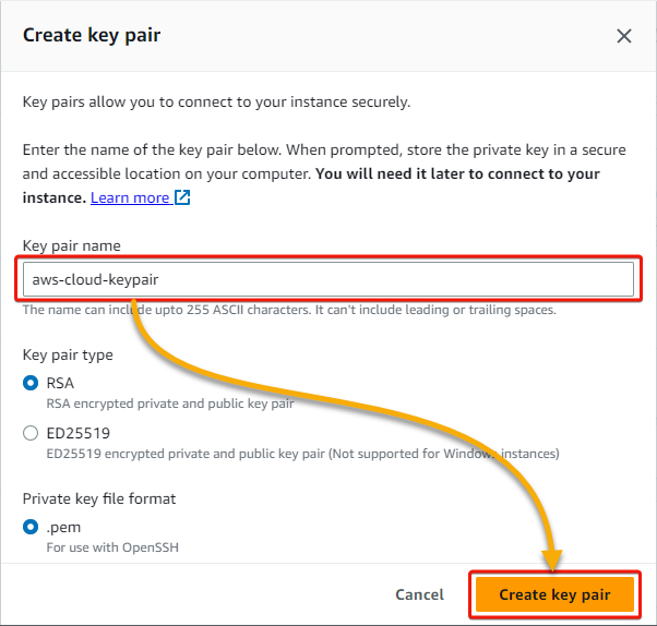 Creating a new key pair