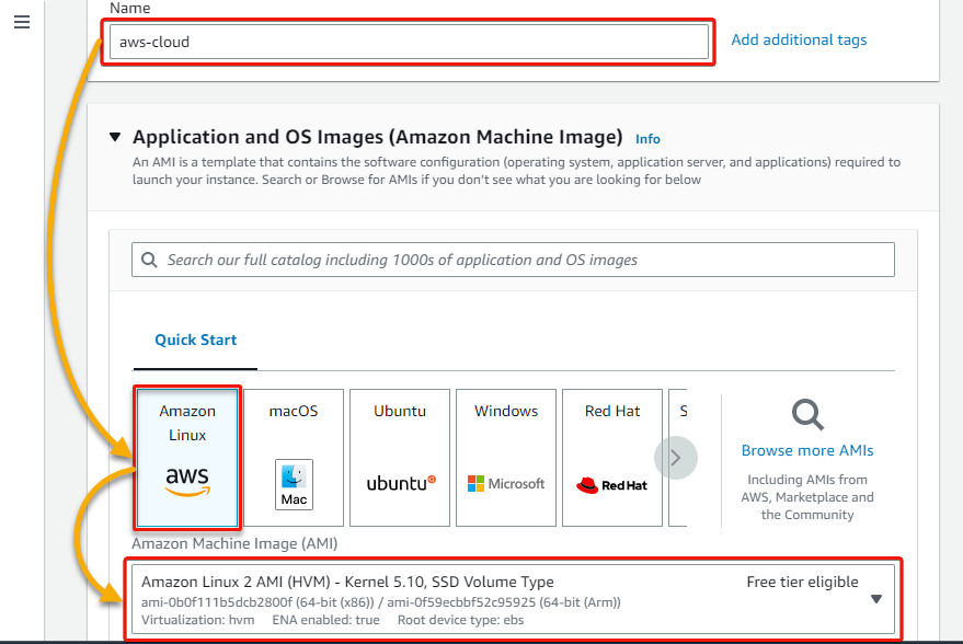 Providing an instance name and selecting the machine image