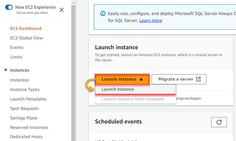 Initiating launching a new EC2 instance