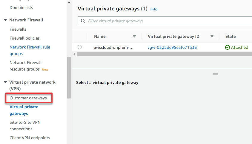 Accessing the customer gateways management page
