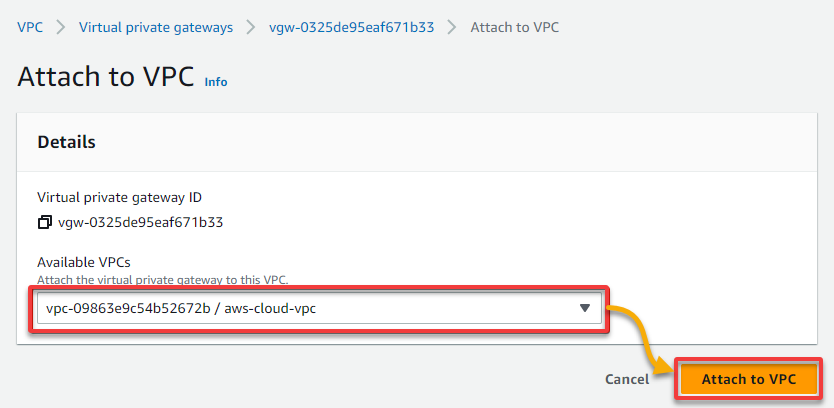  Attaching the VPG to the AWS cloud VPC (aws-cloud-vpc) 