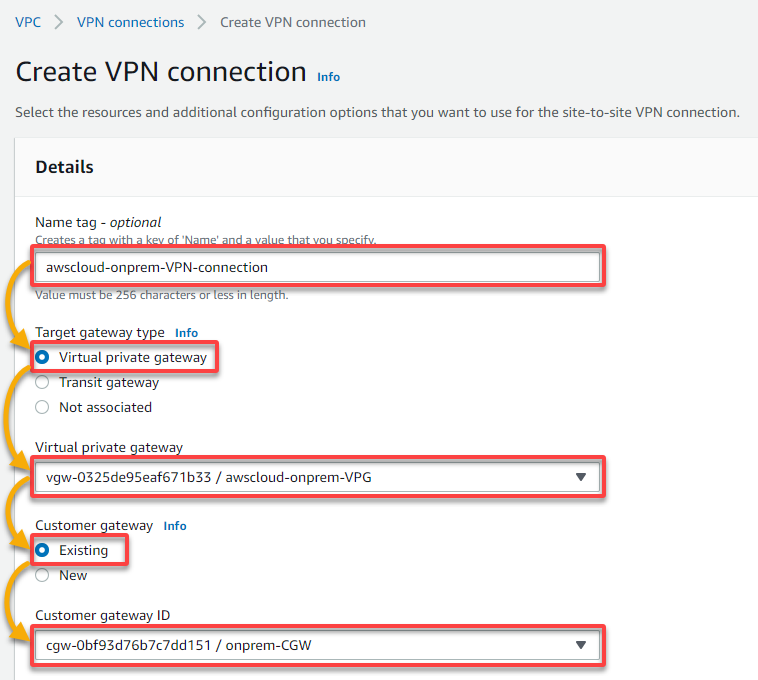 Configuring the VPN name tag and gateways