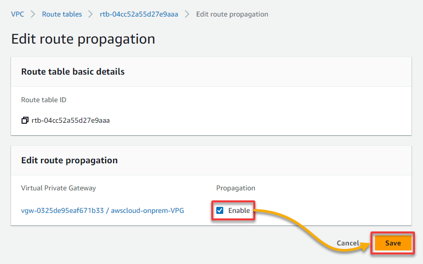 Enabling route propagation