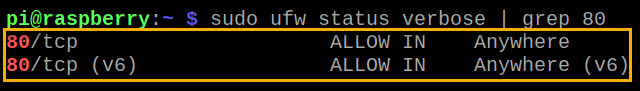 Checking the specific rule for port 80