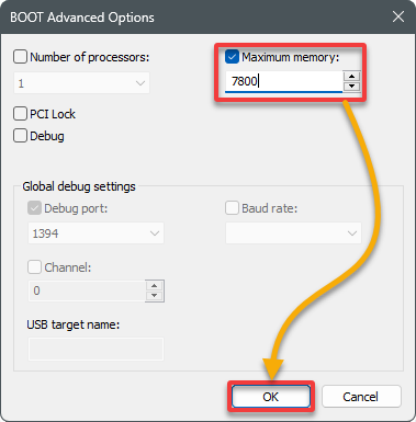 Setting Windows maximum memory