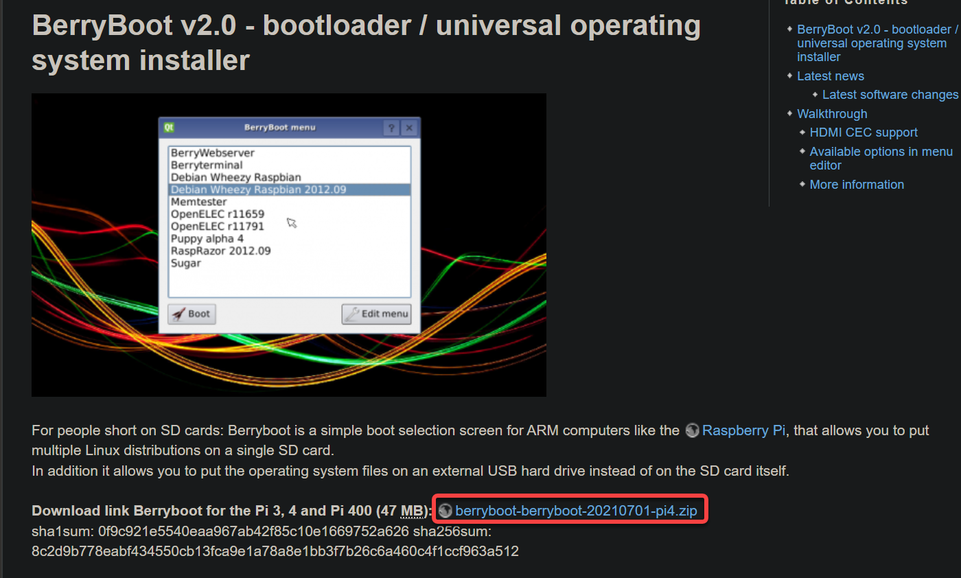 Downloading BerryBoot’s ZIP file