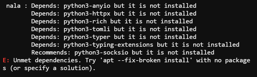 Fixing unmet dependencies error
