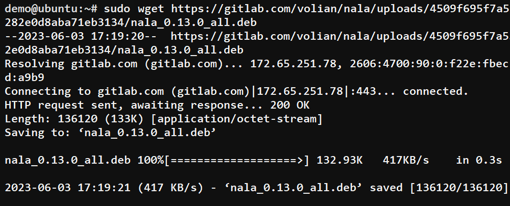 Downloading Nala Apt’s DEB package