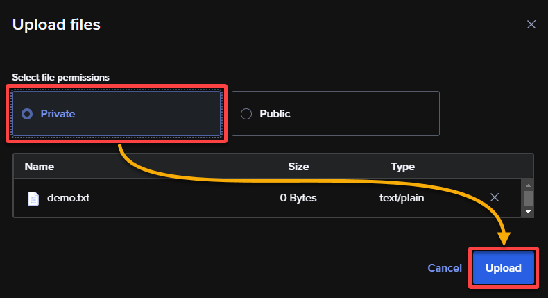 Uploading the selected files with desired file permissions assigned