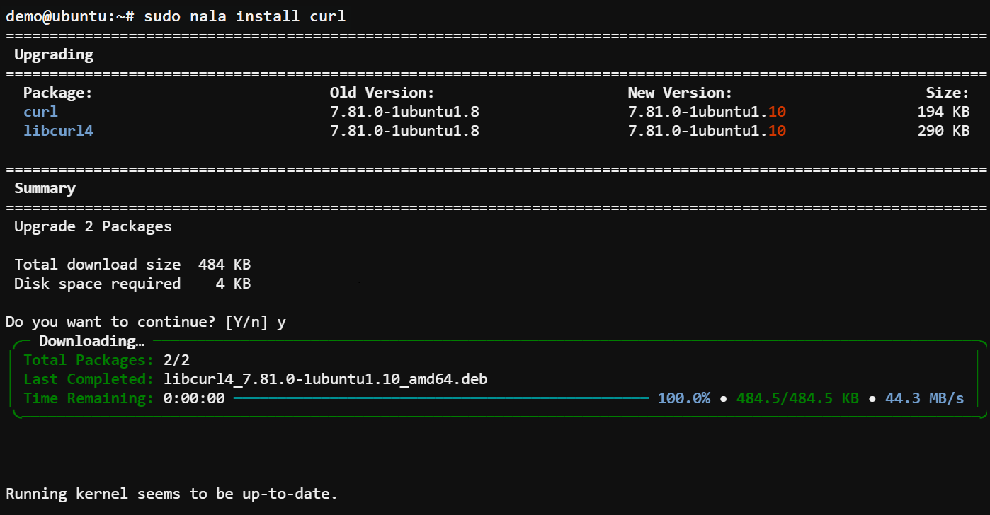 Installing a specific package (curl) via Nala Apt