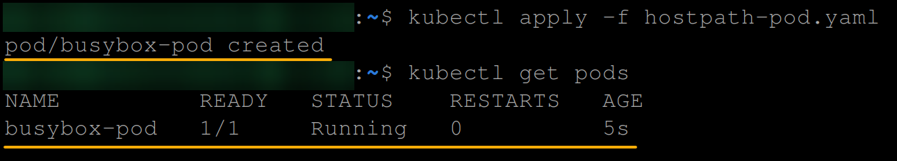 Creating and viewing busy-box pod with hostpath volume type