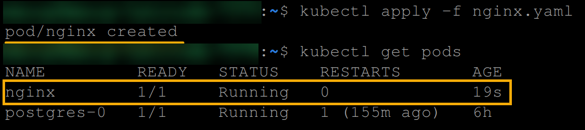 Creating and viewing the nginx pod