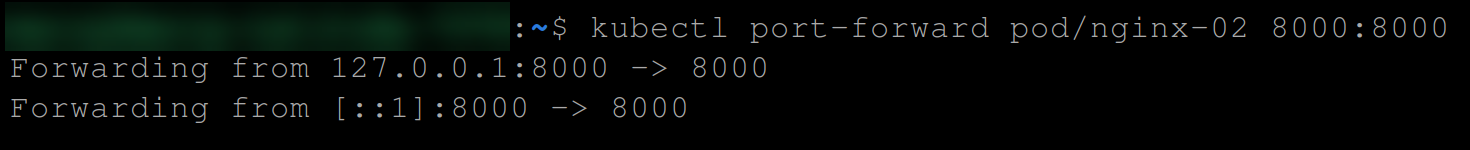 Forwarding port 8000 of the NGINX pod to a local port