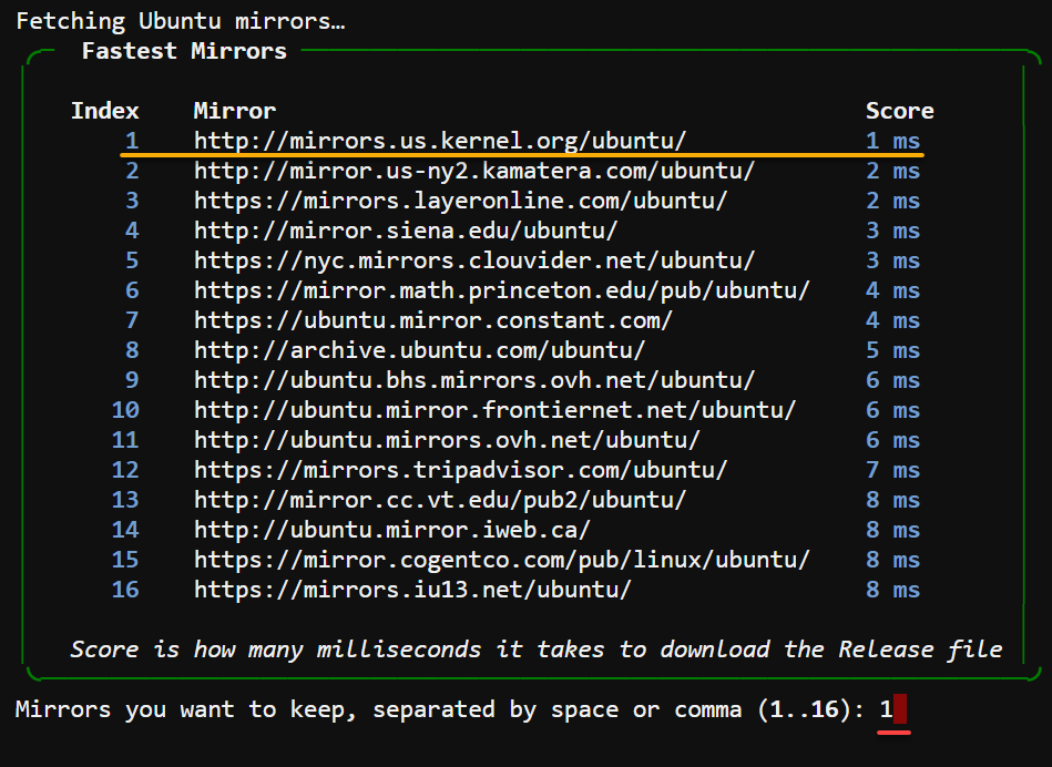 Selecting the fastest mirror