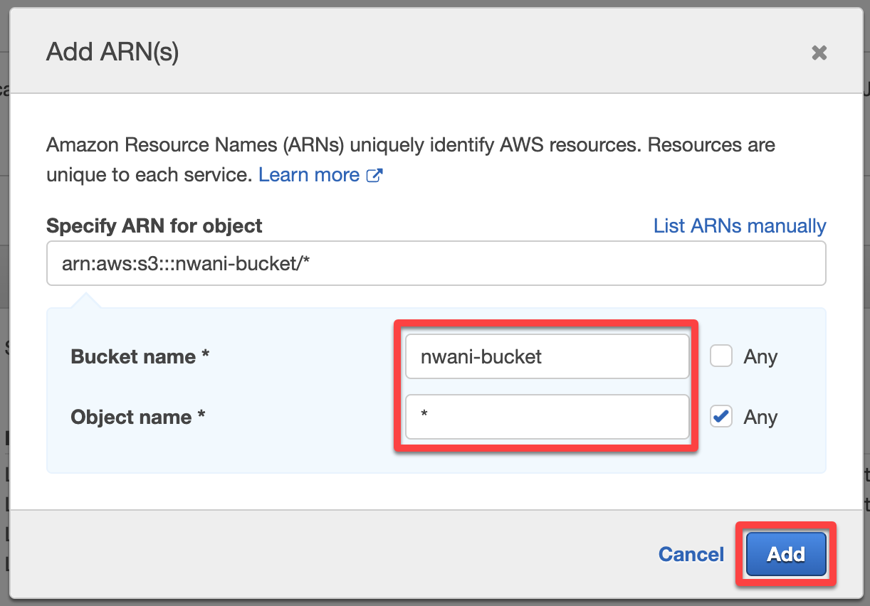Allowing users to view all objects within the specified bucket