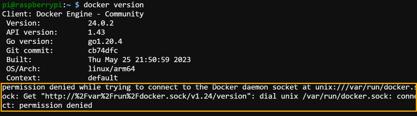 Testing the user account’s Docker permissions
